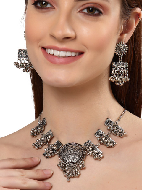 

Shining Diva Oxidised Silver-Plated Beaded Jewellery Set