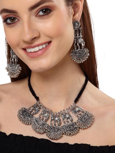 

Shining Diva Silver-Plated Oxidised Jewellery Set