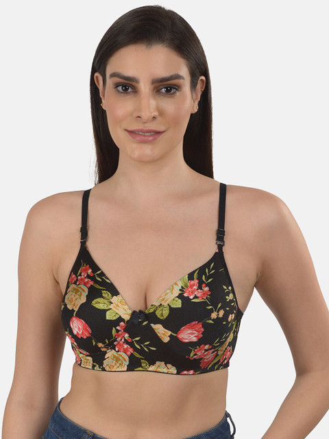 

mod & shy Black & Red Floral T-shirt Bra Lightly Padded