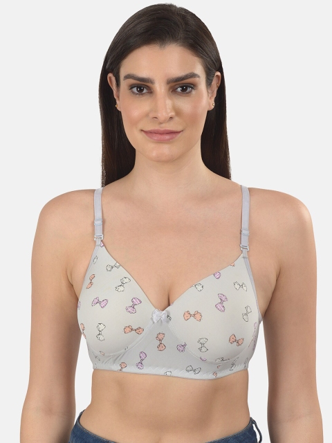 

mod & shy Grey & Orange Conversational Printed T-shirt Bra - Lightly Padded