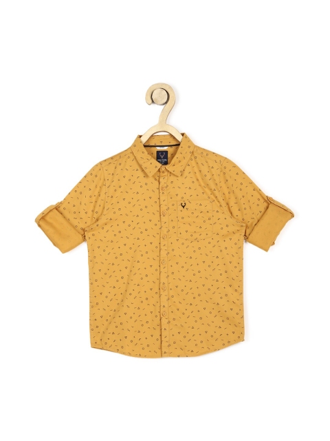 

Allen Solly Junior Boys Yellow Slim Fit Opaque Printed Pure Cotton Casual Shirt