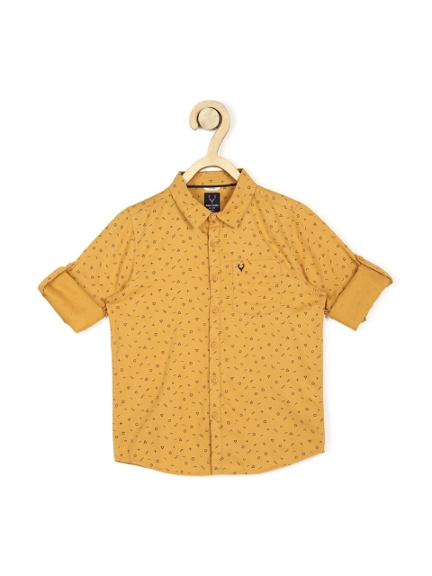 

Allen Solly Junior Boys Yellow Slim Fit Opaque Printed Pure Cotton Casual Shirt
