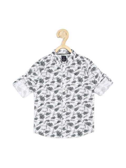 

Allen Solly Junior Boys White & Black Slim Fit Floral Printed Pure Cotton Casual Shirt