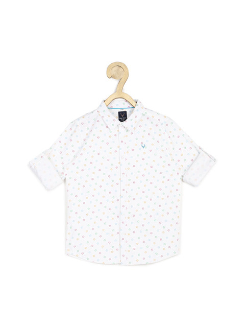 

Allen Solly Junior Boys White & Blue Slim Fit Opaque Printed Pure Cotton Casual Shirt
