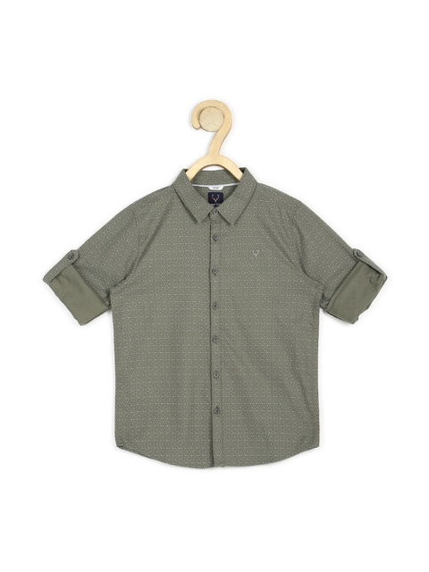 

Allen Solly Junior Boys Olive Green Slim Fit Opaque Printed Pure Cotton Casual Shirt