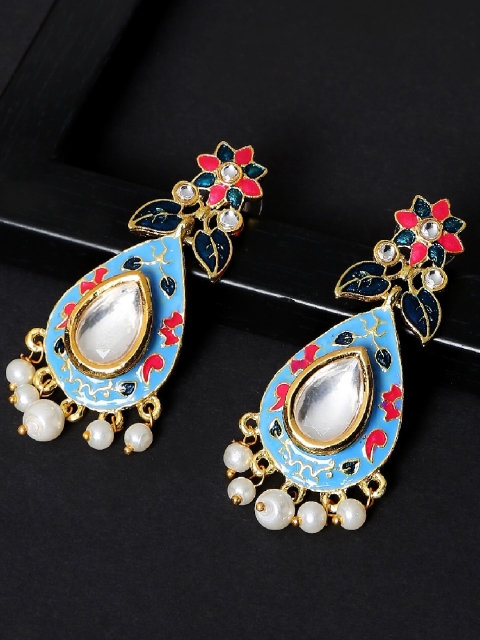 

OOMPH Blue & Coral Teardrop Shaped Drop Earrings