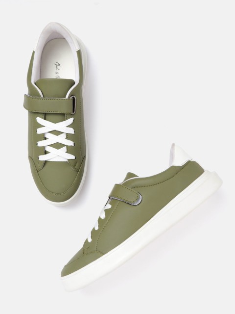 

Mast & Harbour Women Olive Green Solid Sneakers