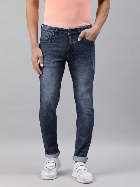 

abof Men Blue Slim Fit Mildly Distressed Mid Rise Light Fade Stretchable Jeans