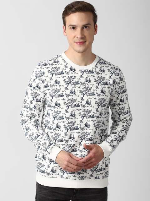 

Peter England Casuals Men White & Blue Printed Pure Cotton Sweatshirt