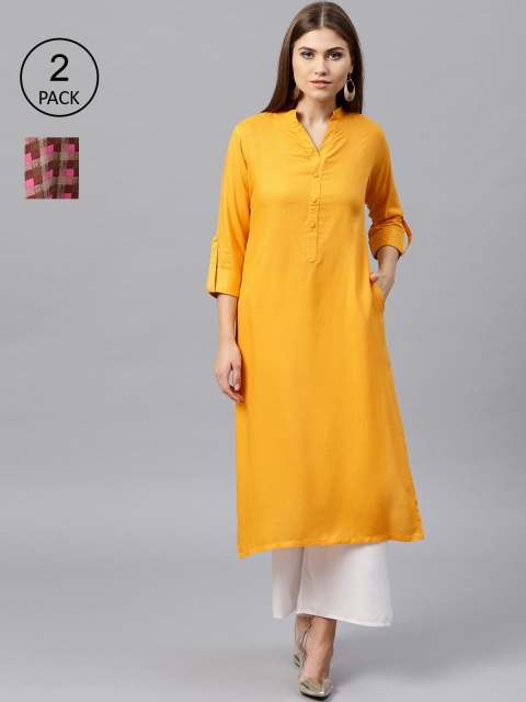

GERUA Women Pack Of 2 Yellow & Brown Kurta