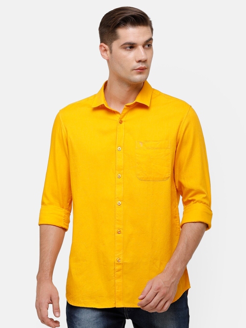 

Swiss Club Men Yellow Slim Fit Opaque Pure Cotton Casual Shirt