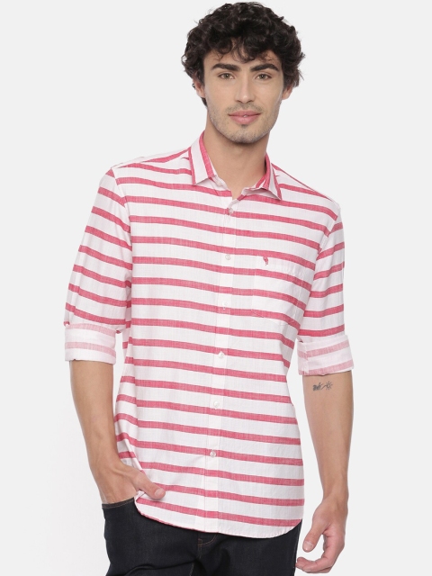 

Swiss Club Men Pink & White Slim Fit Horizontal Stripes Pure Cotton Striped Casual Shirt