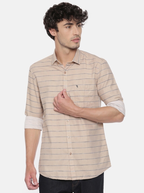 

Swiss Club Men Beige Slim Fit Horizontal Stripes Opaque Striped Pure Cotton Casual Shirt