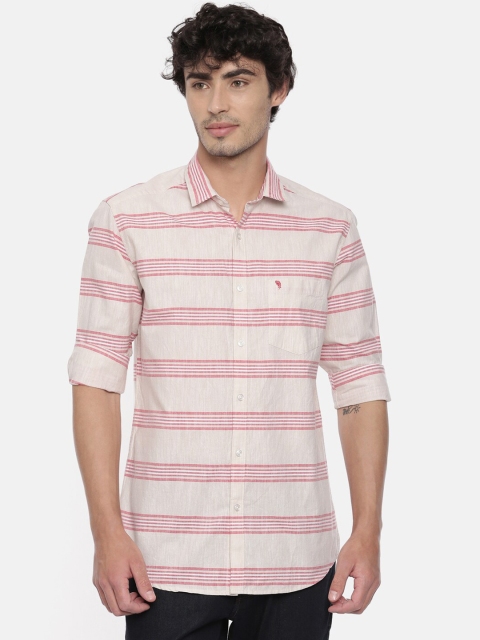 

Swiss Club Men Pink & Off-White Slim Fit Striped Casual Shirt