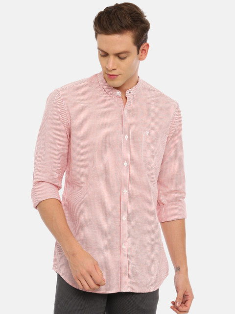 

Swiss Club Men Pink & White Slim Fit Opaque Bengal Striped Pure Cotton Casual Shirt