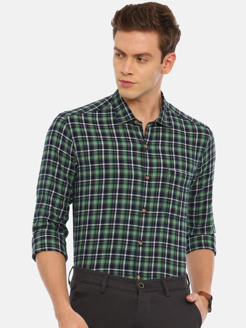 

Swiss Club Men Green Slim Fit Tartan Checks Opaque Checked Casual Shirt