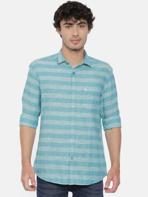 

Swiss Club Men Blue Slim Fit Horizontal Stripes Opaque Striped Pure Cotton Casual Shirt