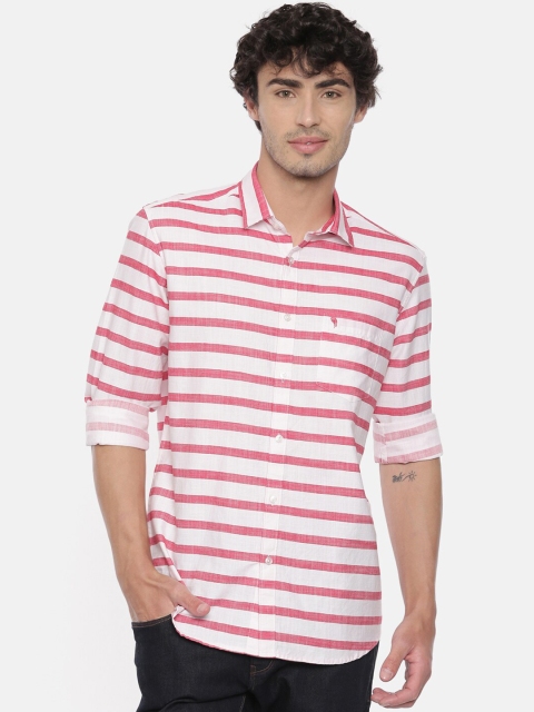 

Swiss Club Men Pink & White Slim Fit Horizontal Stripes Opaque Pure Cotton Casual Shirt
