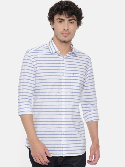 

Swiss Club Men Blue & White Slim Fit Horizontal Striped Pure Cotton Casual Shirt