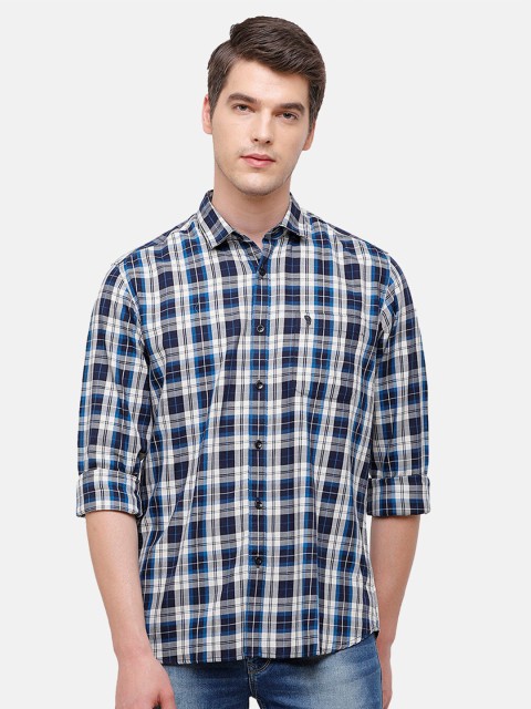 

Swiss Club Men Blue Slim Fit Tartan Checks Opaque Pure Cotton Casual Shirt