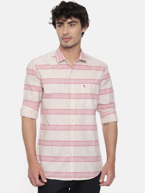 

Swiss Club Men Pink & Off-White Slim Fit Horizontal Stripes Opaque Pure Cotton Shirt