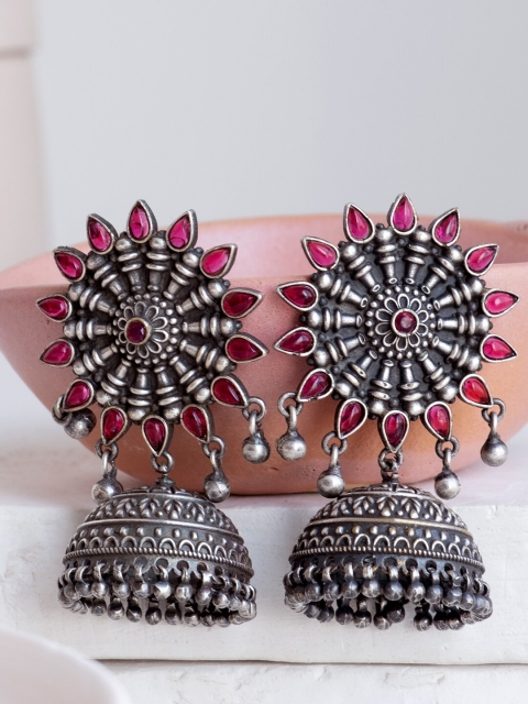 

Infuzze Silver-Plated Contemporary Oxidised Jhumkas Earrings