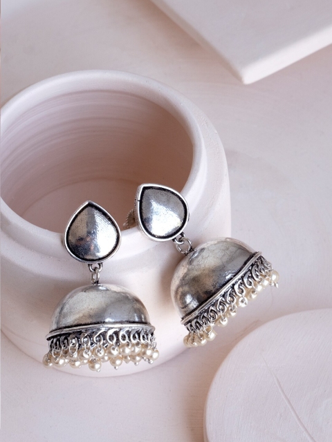 

Infuzze Oxidized Silver-Plated Dome-Shaped Jhumkas Earrings