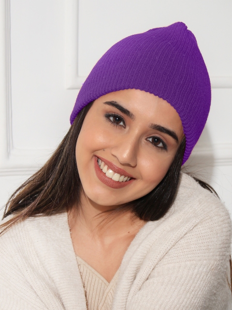 

ToniQ Women Purple Ribbed Beanie Cap