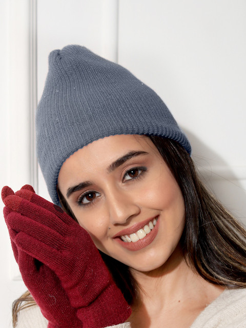 

ToniQ Women Grey Ribbed Beanie