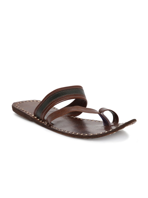 

Fabindia Men Brown & Black Colourblocked Leather Comfort Sandals