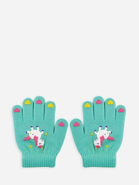 

ToniQ Kids Turquoise Blue & White Unicorn Patterned Acrylic Hand Gloves