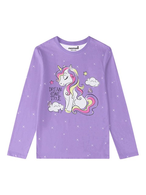 

mezmoda Girls Lavender & White Unicorn Printed T-shirt