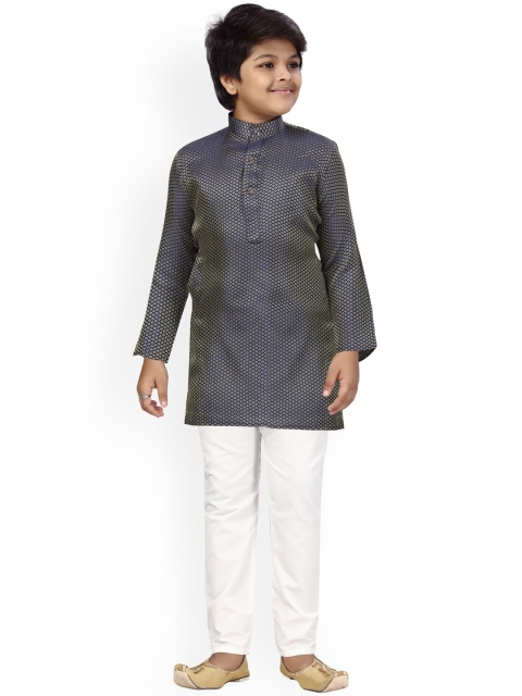 

LITTLE MAFIA BY Aarika Boys Navy Blue & White Regular Pure Silk Kurta with Pyjamas