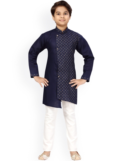 

LITTLE MAFIA BY Aarika Boys Navy Blue Regular Pure Cotton Kurta with Pyjamas