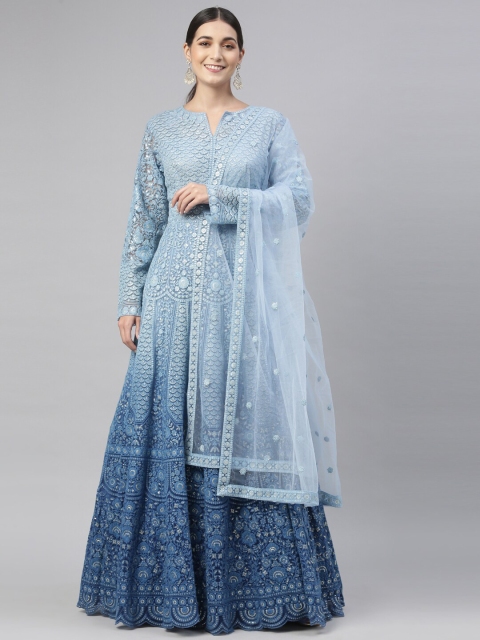 

Neerus Blue Ethnic Motifs Embroidered Net Ethnic Gown with Dupatta