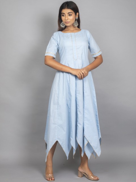 

PNEHA Blue Pure Cotton A-Line Midi Dress
