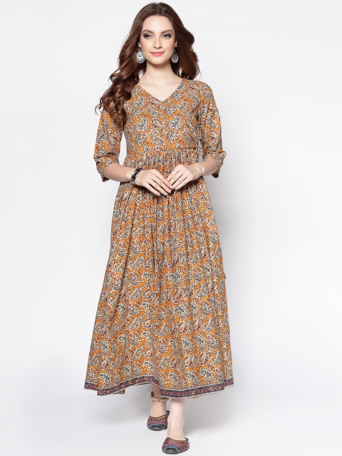 

Sera Women Mustard Yellow Ethnic Motifs Printed Flared Sleeves Anarkali Kurta