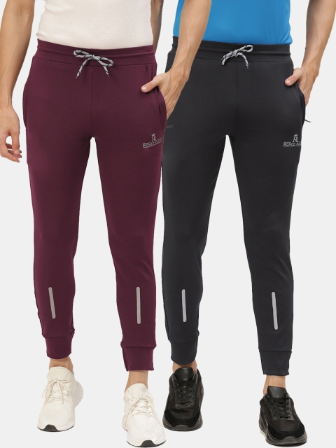 

ROMEO ROSSI Men Pack of 2 Black & Maroon Solid Track Pants