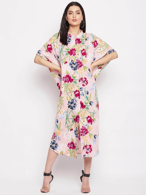 

THE SILHOUETTE STORE Pink Floral Printed Georgette Kaftan Midi Dress