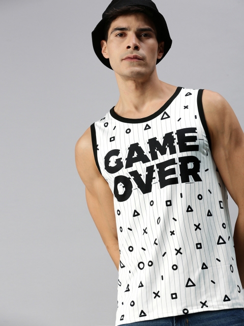 

mezmoda Men White & Black Printed T-shirt