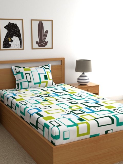 

Home Ecstasy Green & White Pure Cotton 140 TC Single Bedsheet with 1 Pillow Covers