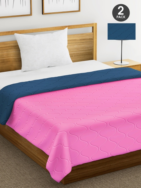 

Divine Casa Navy Blue & Pink Set of 2 Geometric Mild Winter 150 GSM Single Bed Comforter