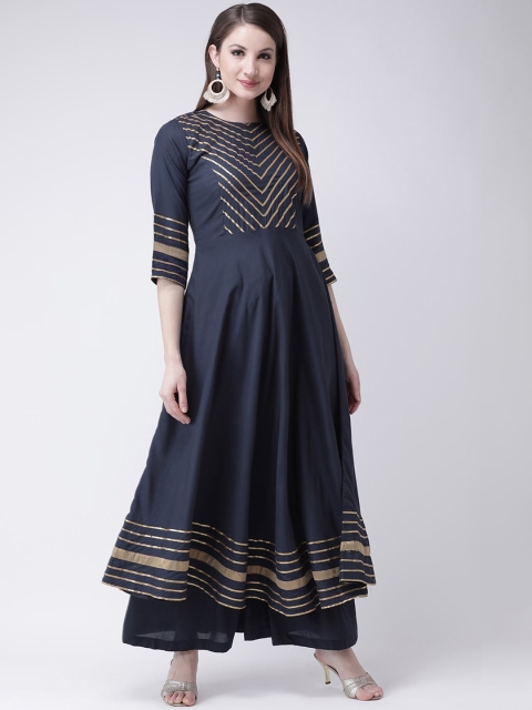 

TULIP 21 Women Navy Blue & Gold-Toned Yoke Design Gotta Patti Anarkali Kurta