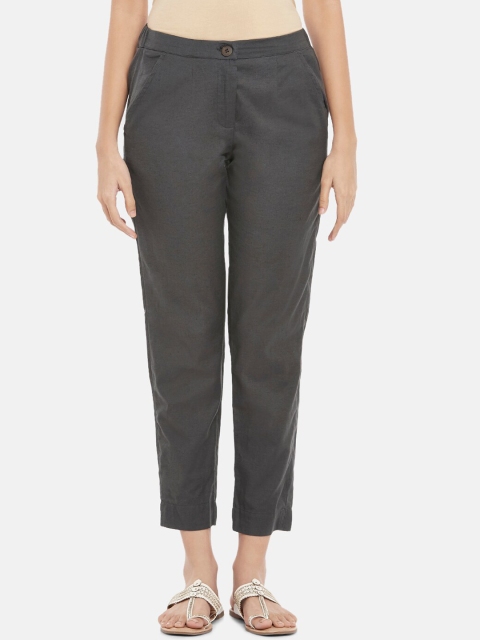 

AKKRITI BY PANTALOONS Women Charcoal Pure Cotton Trousers