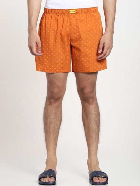 

Bewakoof Men Orange & White Printed Pure Cotton Boxers