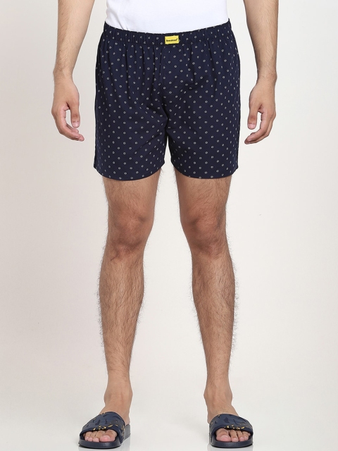

Bewakoof Men Navy Blue & White Printed Pure Cotton Boxer