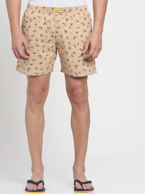 

Bewakoof Men Beige & White Floral Printed Pure Cotton Boxers 379076