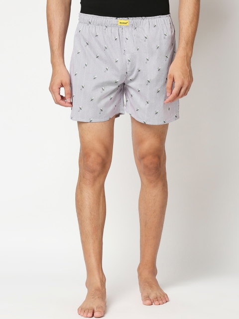 

Bewakoof Men Grey & White Printed Pure Cotton Boxers