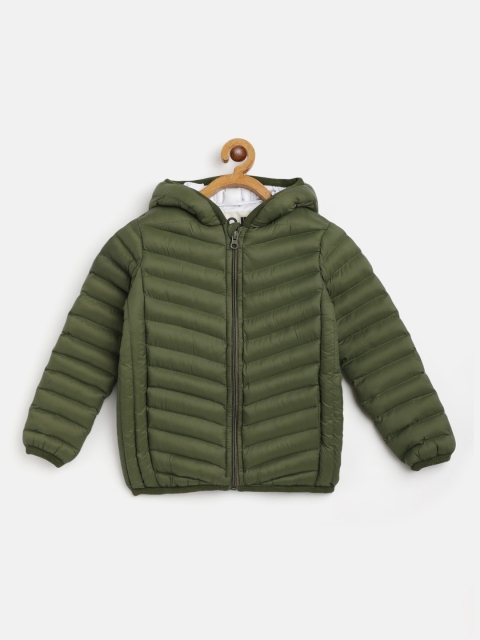 

GOJI Unisex Kids Olive Green Lightweight Hooded Puffer Jacket