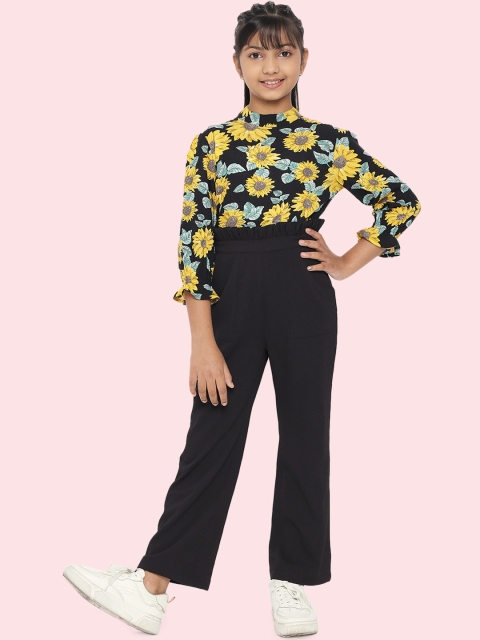 

luyk Girls Black & Yellow Printed Basic Jumpsuit